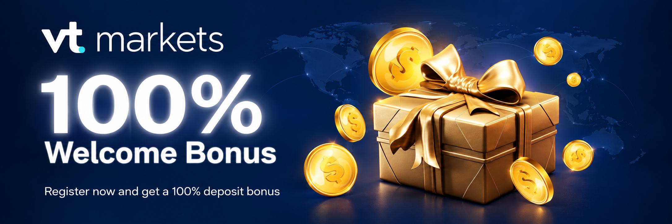 VT Markets 100% welcome bonus up to 2,500 dollars